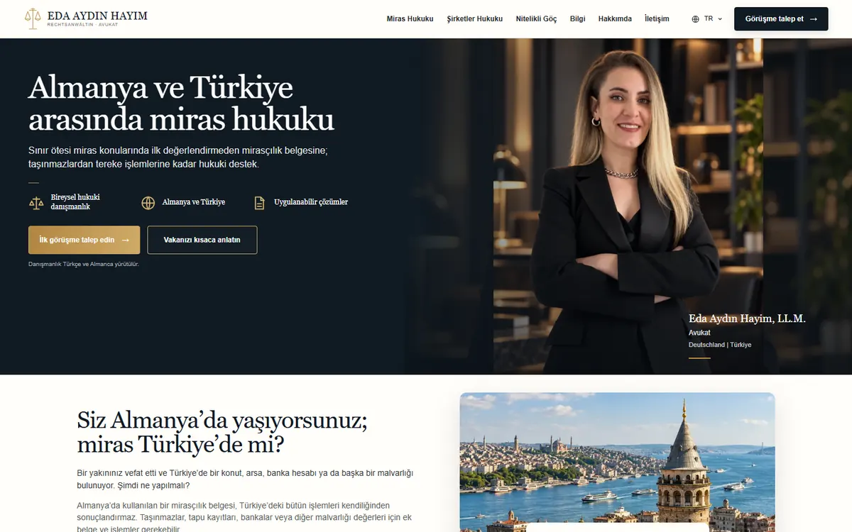 Aveda Aydın Hayim web sitesinin ana sayfa ekranı