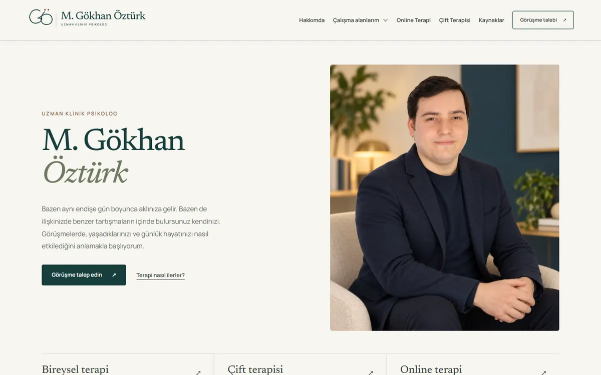 M. Gökhan Öztürk web sitesinin ana sayfa ekranı