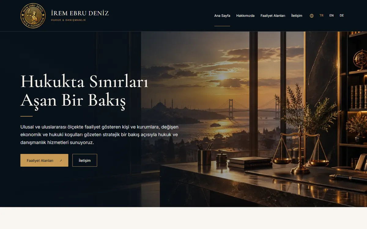 Av. İrem Ebru Deniz web sitesinin ana sayfa ekranı