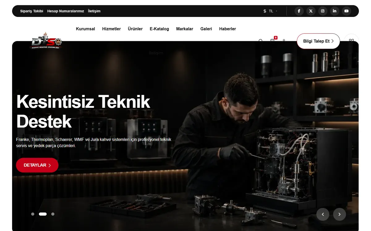 Kahve Çözümleri web sitesinin ana sayfa ekranı
