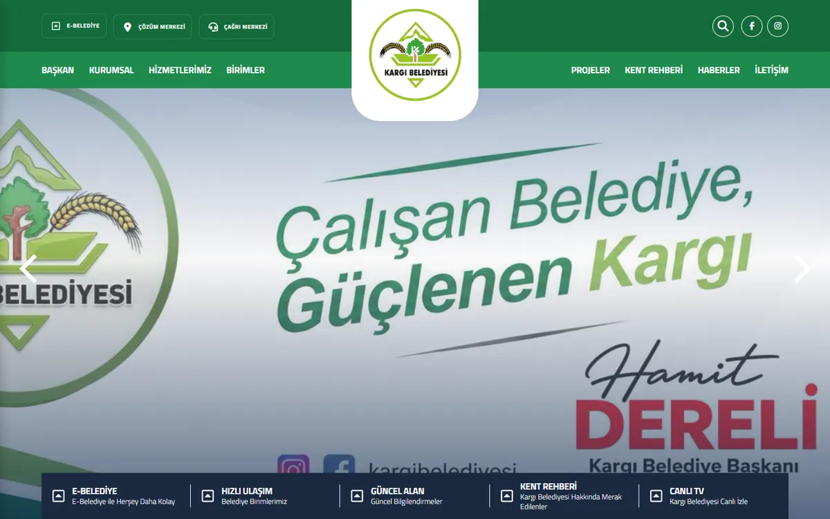 Kargı Belediyesi web sitesinin ana sayfa ekranı