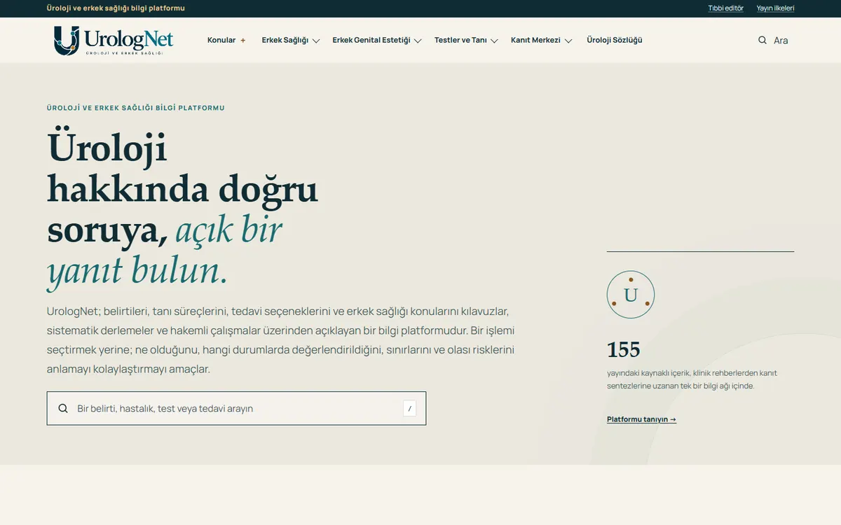 UrologNet web sitesinin ana sayfa ekranı