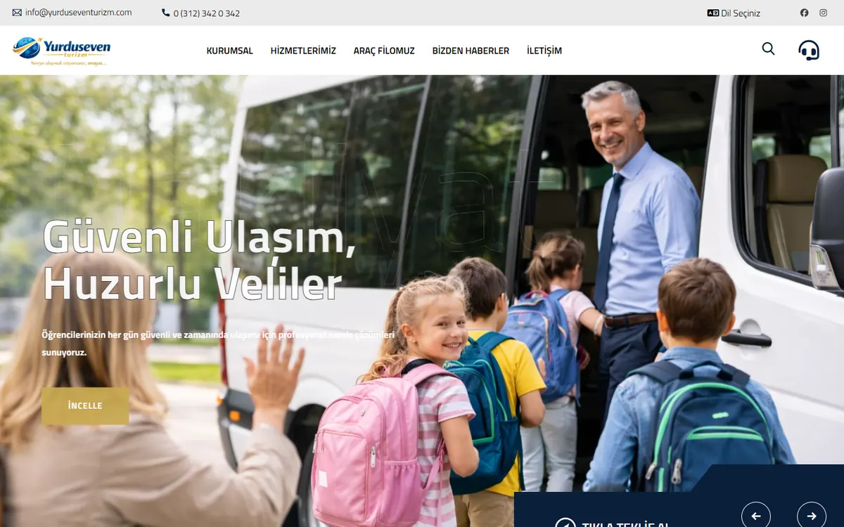Yurduseven Turizm web sitesinin ana sayfa ekranı